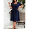 Summer Large Size Retro Polka Dot Dress Women Elegant Slim Waist Cinched Lace Up Square Neck Party Dress Fashion Elegant Sweet Casual Holiday Dresses