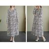 Vintage Literary Style Striped Printed Round Neck Long Sleeve Tie Dress