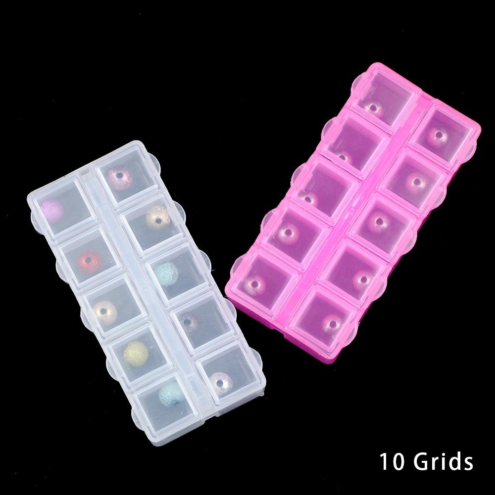 Transparent Bead Organizer Pink 10 Grid Square Box Organizer Storage Boxes  Table