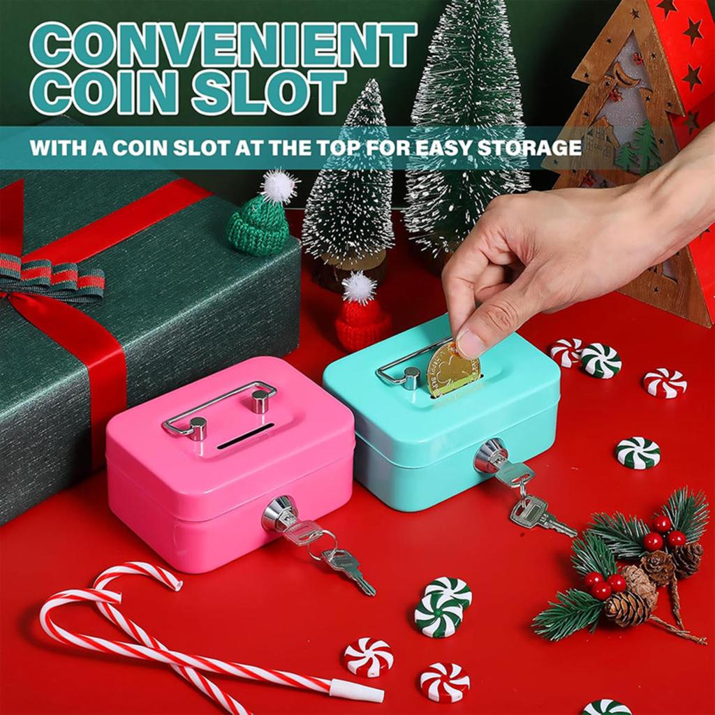 Mini Money Safe Box Key Money Holder Metal Storage Case Small Security Lock Box with Key Kids Portable Lockable Coin Boxes