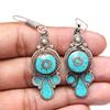 Tibetan Turquoise Coral Red Earrings Nepali Tribal 12gms 1.5" 1.6" Chunky Gift