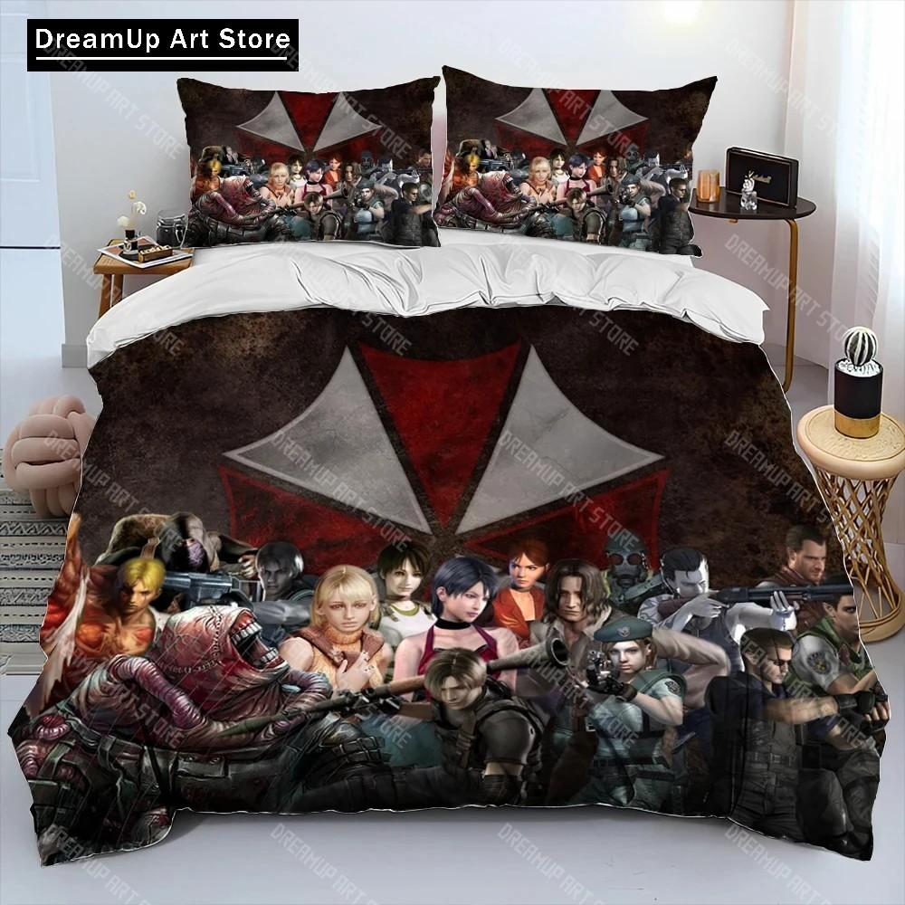 3D R-Resident Evil Spel Gamer Täcke Sängklädesset, Påslakan Sängset Quiltöverdrag Örngott, King Queen Size Sängklädesset Pojkar