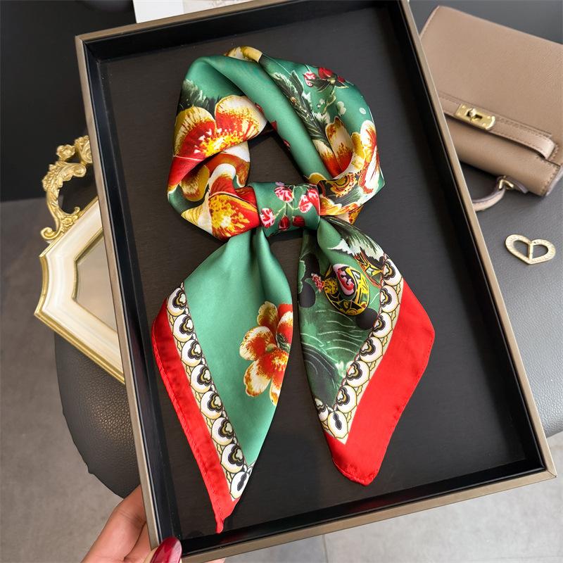 2026 New Floral Printed Square Scarf for Women Soft Lightweight Scarf Headbands Fashion Bag Tie Ribbon Hair Bands Bandana