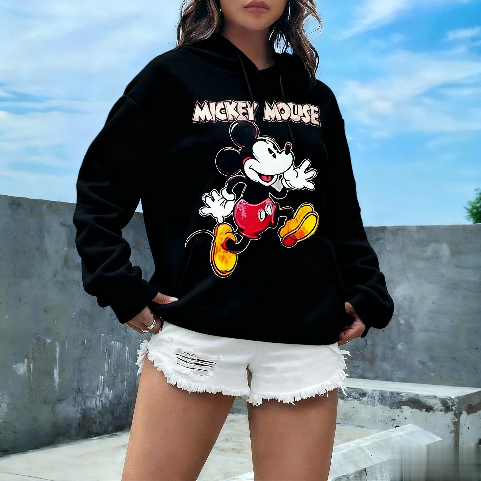 

Mickey Mouse Cartoon Print Hoodie Women Men Autumn Winter Loose Casual Streetwear Pullover Graphic Sweatshirt Plus Size Fashion S