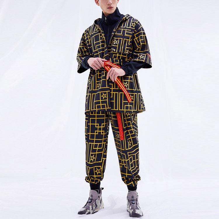 Anta Star Series Casual Sports Full Print Woven Hooded Windbreaker Men Outerwear Black 172030605-2