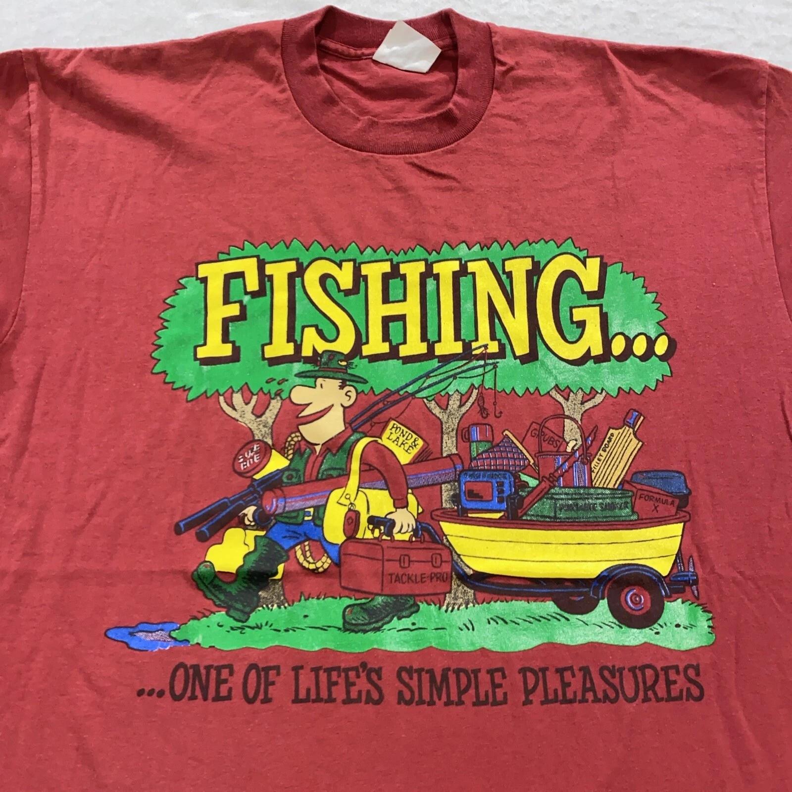 

vintage 90s FISHING ONE OF LIFE’S SMPLE PLEASURES CARTOON T-Shirt LARGE joke 80s M