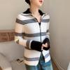 Color Block Slim Fit Cashmere Cardigan - Women's High Collar Zipper Sweater.