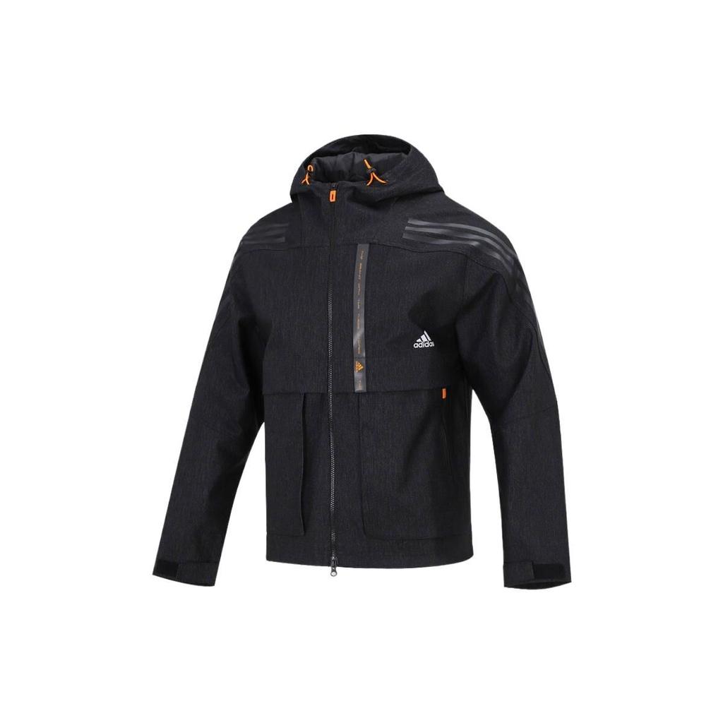 Adidas Logo Print Sport Hooded Jacket Men Outerwear Black HE9904