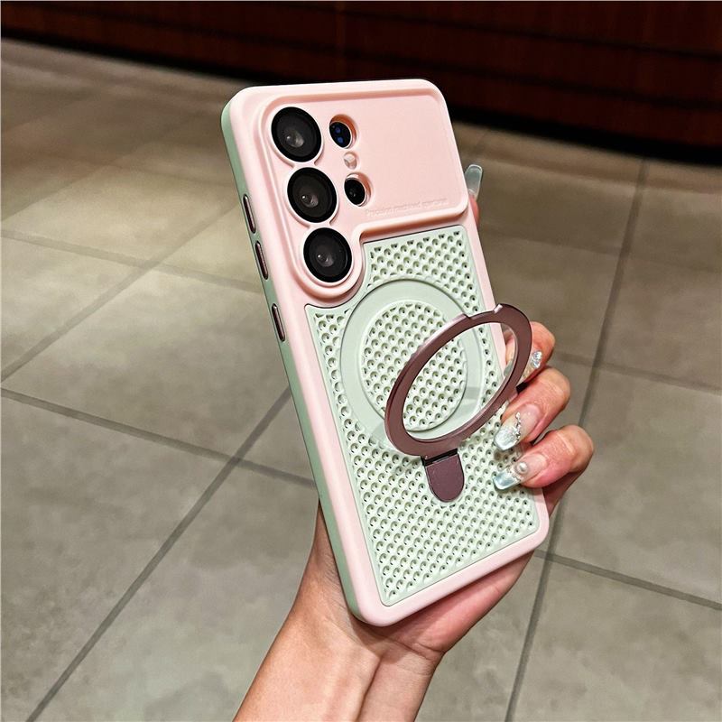 Applicable to Samsung S26ultra magnetic suction bracket mobile phone case s25ultra hollow two-color heat dissipation mesh case protective case