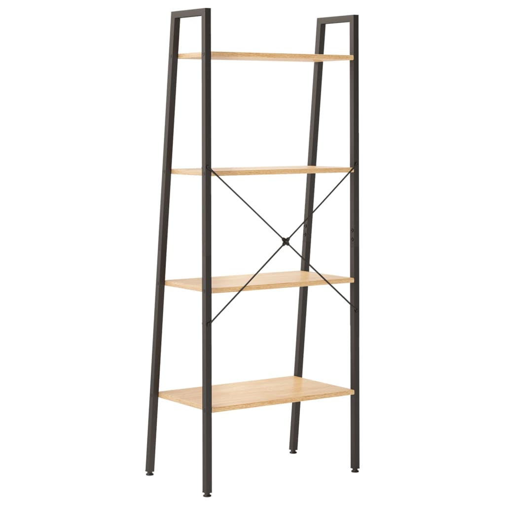 Vidaxl Ladder Shelf With 4 Shelves, Light Brown-Black, 56X35X140 Cm