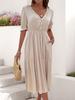 2025 European & American Summer Women's V-neck Solid Color Waist-cinching Dress