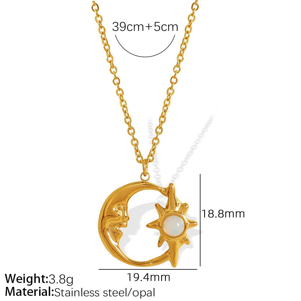 Hollow Star & Moon Opal Pendant Necklace - Luxury Clavicle Chain Jewelry