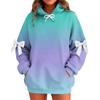 Ladies' Gradient Printed Bow Long Sleeved Loose Fitting Headband With Rope Hooded Sweatshirt Top