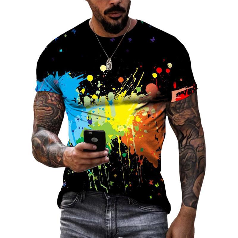 Colorful Graffiti Graphics T Shirts Summer Fashion Short Sleeve 3D Ink Splash Printed T-shirts