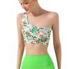 Blumiges Ein-Schulter-Yoga-Weste-Set: Damen Sport-BH & Fitnesshose mit Brustpolstern