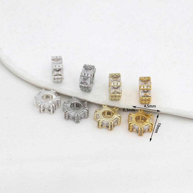 Farbechtheit k Echtgold mikro-eingefasster Zirkon Fassperlen Straße durchbohrt kleine Taille Kristallarmband DIY Perlenabstandshalter mit Perlen C