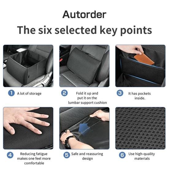 Organizzatore per Sedile Auto e Supporto Lombare 2-in-1 Scatola Portaoggetti Cuscino Supporto Schiena 30L Pieghevole Organizer per Sedile Anteriore Posteriore per SUV Auto Camion Furgone
