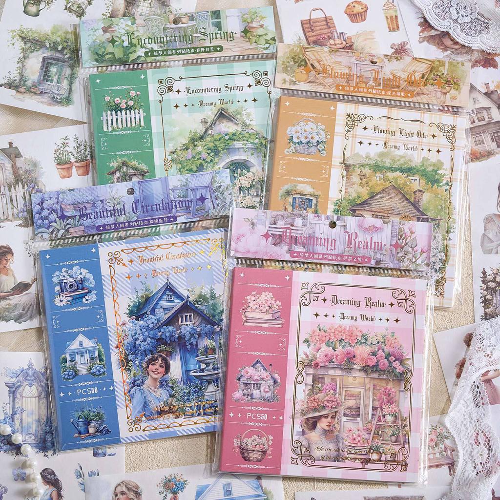 50sheets Vintage Washi Paper Sticker Book Pre-Cut Washi Scrapbook Stickers for Junk Journals Planners Scrapbooking Supplies