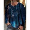 Herren Sommer Langarm 3D-gedrucktes Wolfsmuster T-Shirt Tops Herren Streetwear Kleidung Rundhals Grafik Langarm T-Shirt