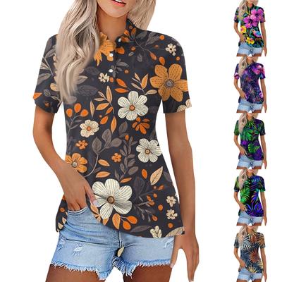 Women's Fashion Casual Lapel Short Sleeve Print Shirt Women's Button Up Tops