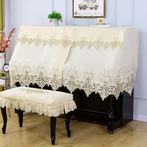 

Stylish, European-style, luxurious, and elegant half-covered piano cover with lace and bright ruffles. Dustproof and protective. (One size fits most p