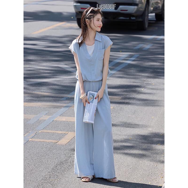 Women's Faux Two-Piece Sleeveless Top & Wide-Leg Pants Set