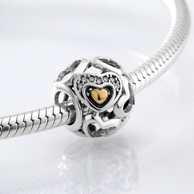 Perles fines en argent sterling 925 de forme ronde La famille est là où l'amour grandit Perles fines à faire soi-même adaptées aux bracelets à breloques originaux Fabrication de bijoux