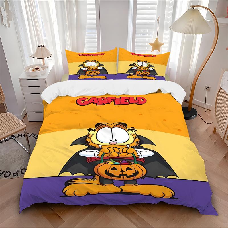 Set Copri Piumino Stampa Costume di Halloween di Garfield 3 Pezzi Ultra Morbido, Traspirante e Confortevole Biancheria da Letto con Design Elegante per Camera da Letto e Camera degli Ospiti De