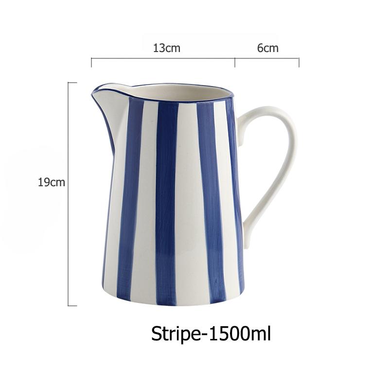 1.5L Blue Ceramic Water Jug Milk Tea Juice Bottle Household Kitchen Water Pot Kettle Mug Microwave Supply Water Jar