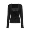 2KWEIRD Y2k Punk Topuri Două Piese Topuri cu Nituri Irregulare + Maiou fără Mâneci Streetwear American Retro Anii 90 Topuri Tricou Negru E-girls