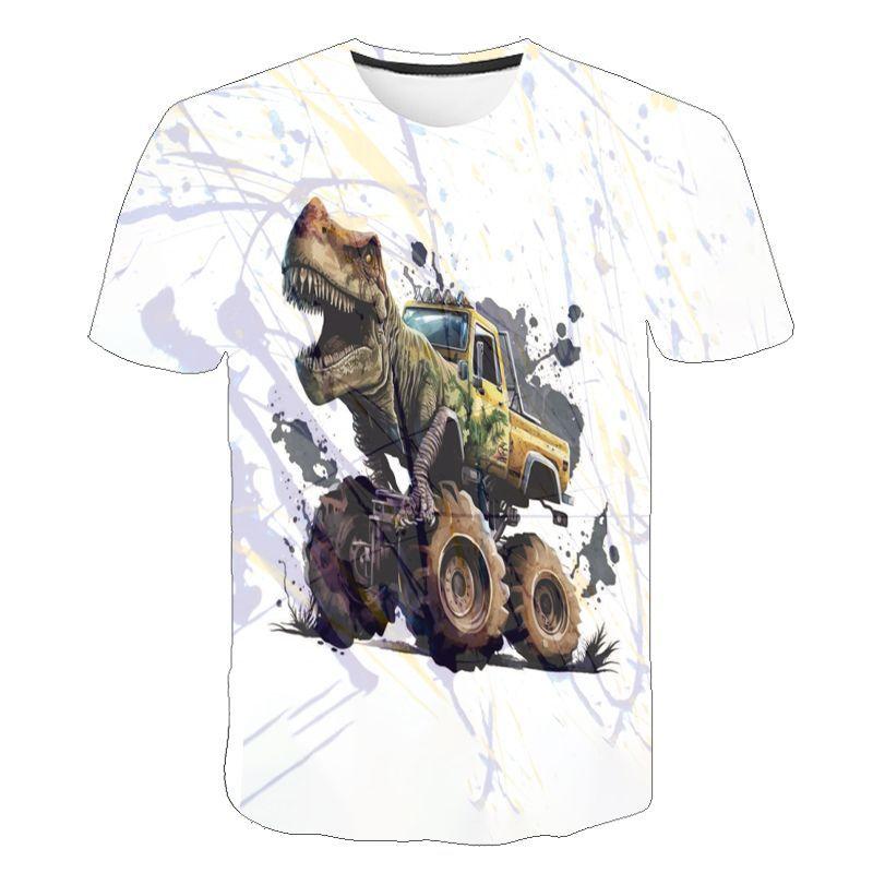 Dinosaur Car Boy's T-shirt 3D Printed Cartoon Anime Fashion Trend Print Short Sleeved Round Neck T-Shirts Boys