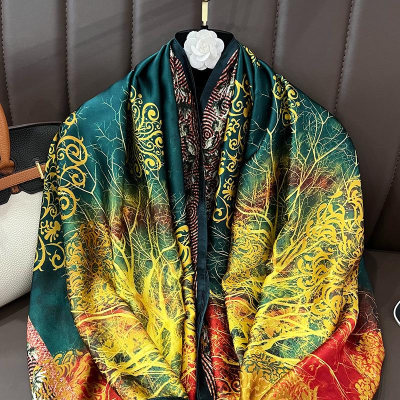 

Ethnic style simulation silk satin silk scarf scarf women s spring and autumn shawl fashion versatile summer large size winter long 180cm