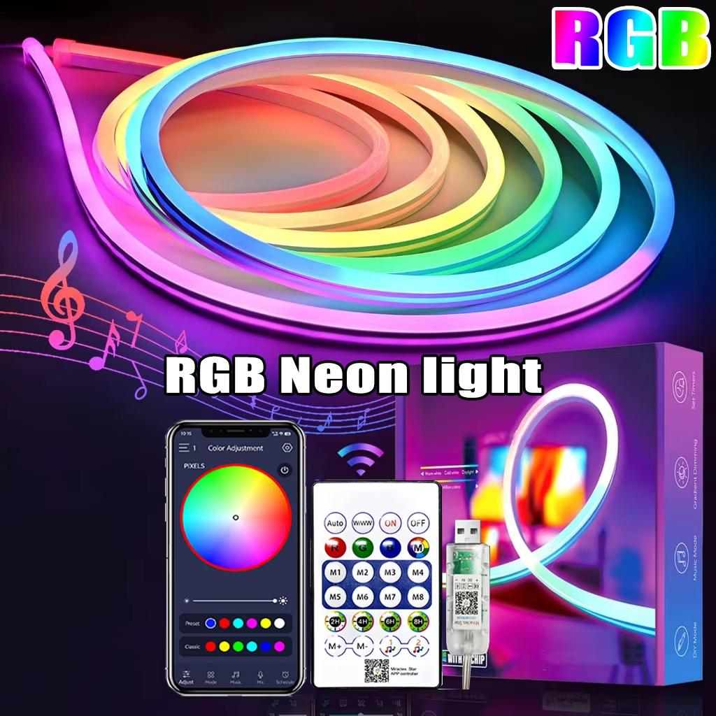 Gaming Room RGBIC Neon LED Strip Lights USB 5V Flexible Waterproof Rope with APP Bluetooth Music Sync DIY Desk Wall Ambient Lighting
