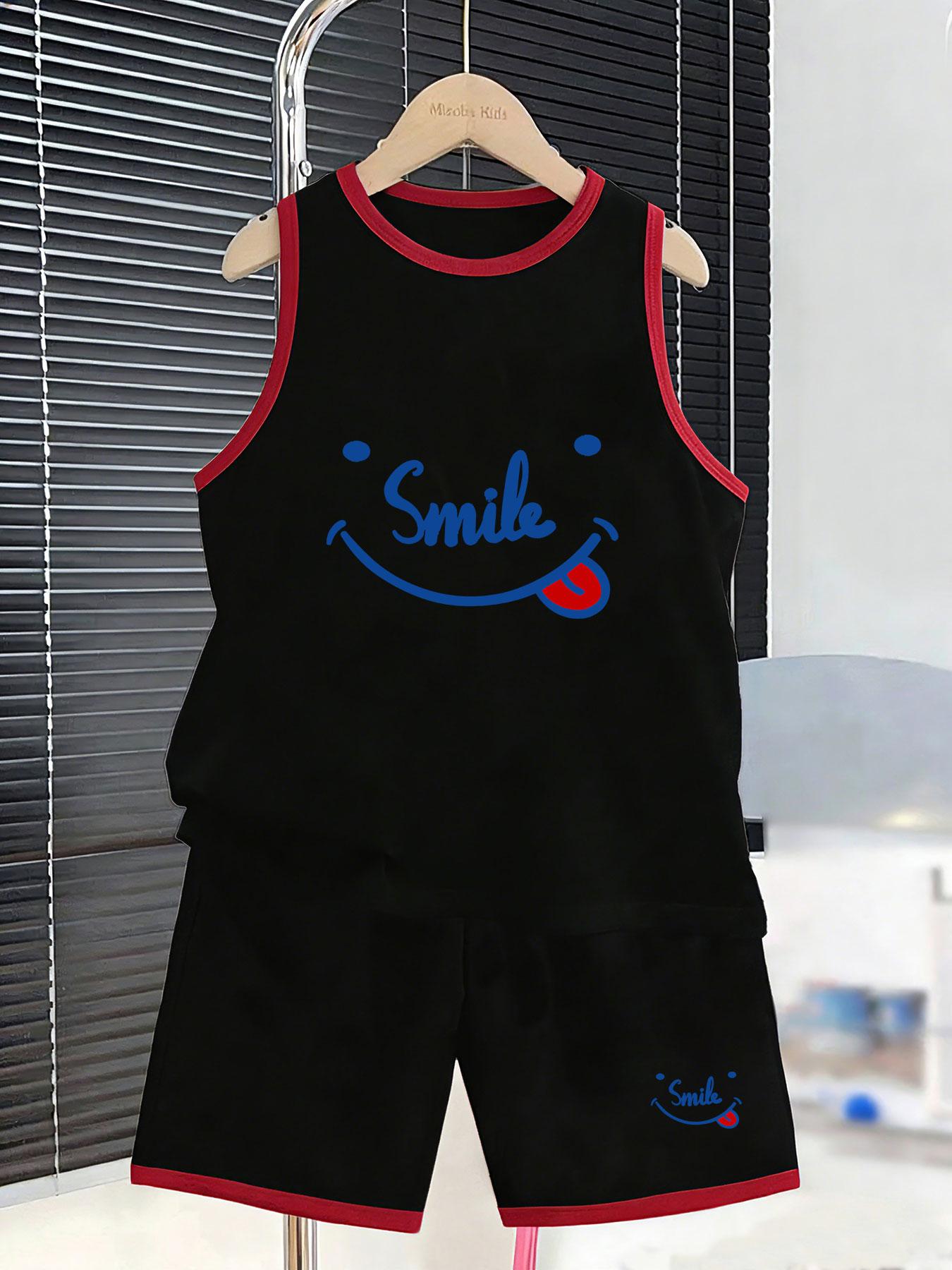 

Boys’ funny smile face set. Cute prints, breathable fabric, loose fit for lively summer play wear. 7Y чорний