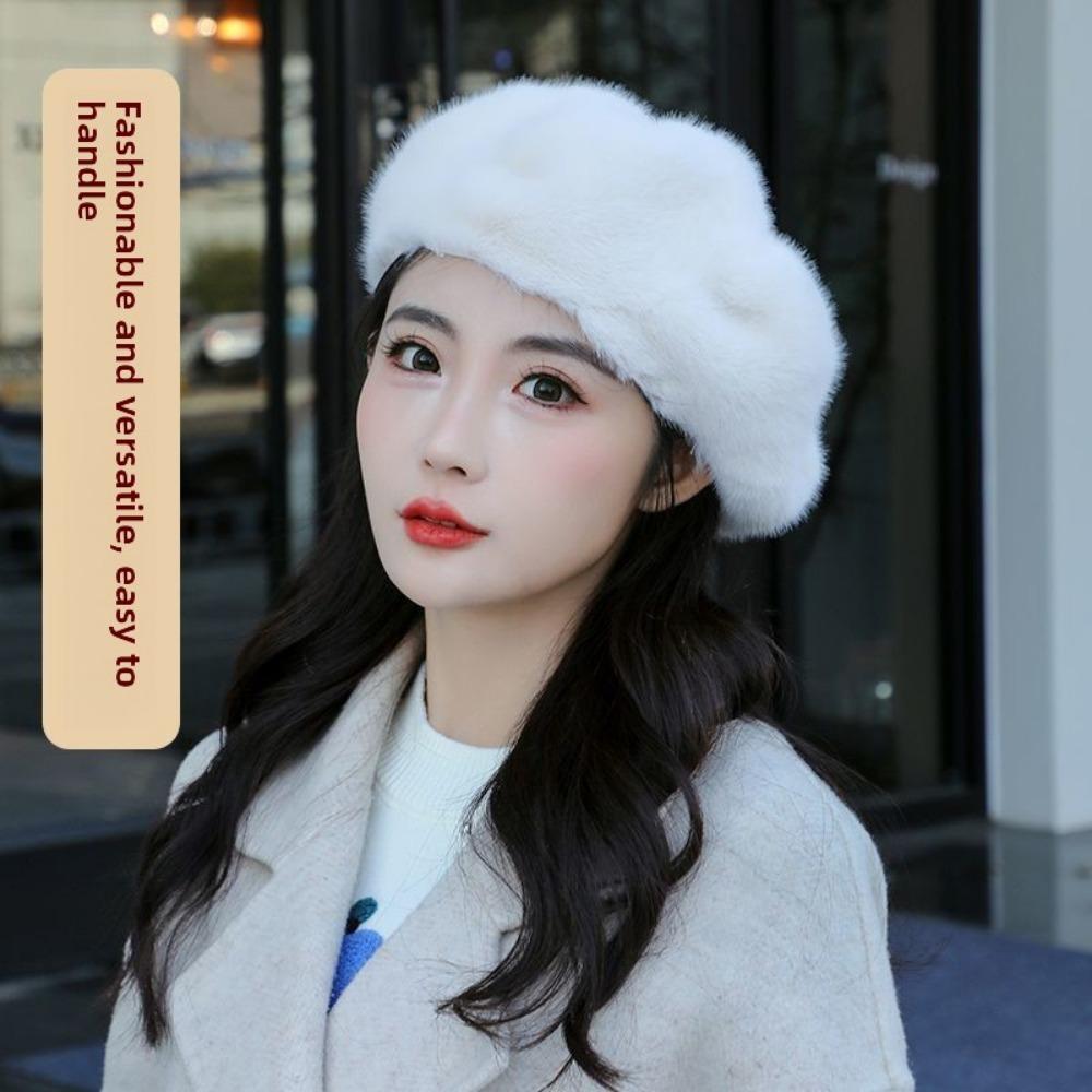 New Beret Women's Mink Hair Hat Pumpkin Foreign Style Fashion Thickened Versatile Octagonal Hat Winter Warm Hat