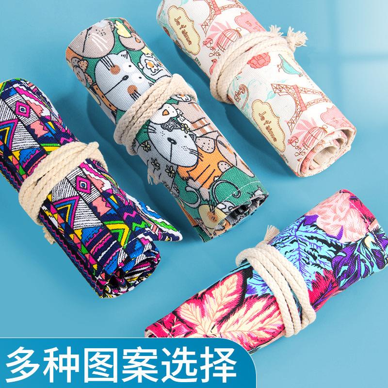 Canvas pen curtain children"s color cartoon pencil black storage bag national style stationery