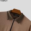 INCERUN Autumn Men Lapel Neck Long Sleeve Stitching Patchwork Rib Knitted Pullovers Tops