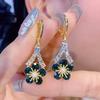 Elegant Green Cubic Zirconia Flower Dangle Earrings, Fashion Alloy Jewelry for Women, Synthetic Zirconia, No Plating, Perfect for Parties & Gifts