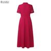 ZANZEA Women Elegant Hollow Lace Patchwork Casual Short Sleeve Dress