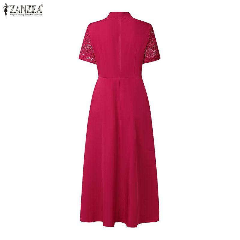 ZANZEA Women Elegant Hollow Lace Patchwork Casual Short Sleeve Dress