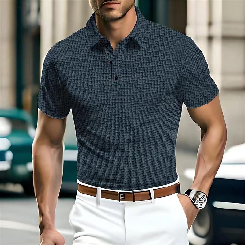 Summer T Shirt High-end Mesh Ice Silk Short Sleeved Men's Shirt Collar Solid Color Slider Polo Shirt