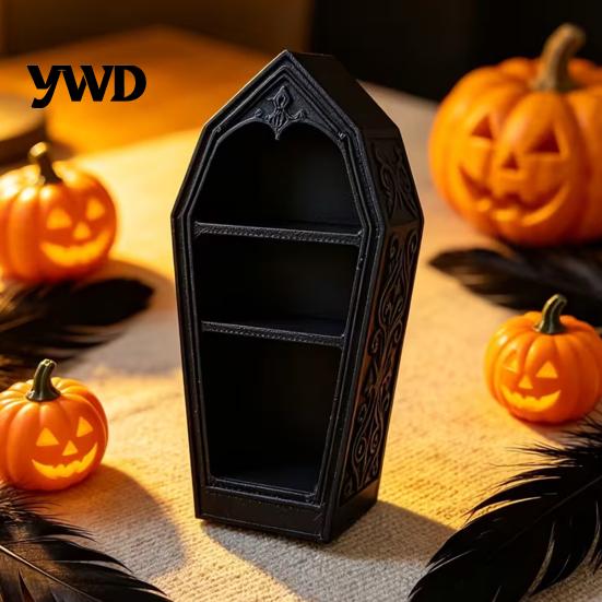 Compact Shelf for Miniature Figures Gothic Coffin-Shaped Jewelry Storage Box, 3D Printed Mini Casket Ring Box Trinket Holder, Halloween Spooky