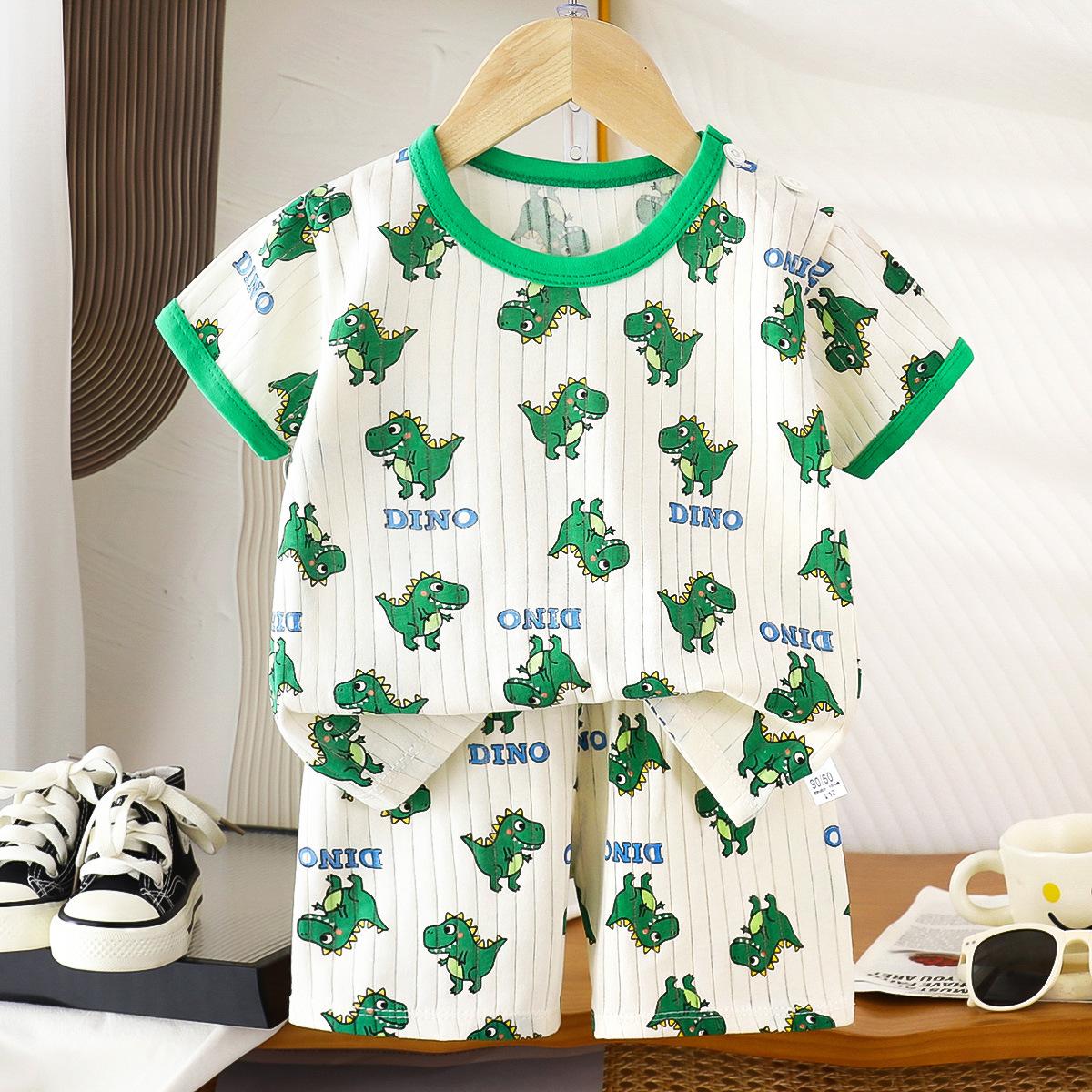 

Новые детские комплекты летней одежды для мальчиков и девочек, детские милые футболки с короткими рукавами и принтом из мультфильмов, топы и шорты, пижамы для малышей 100cm