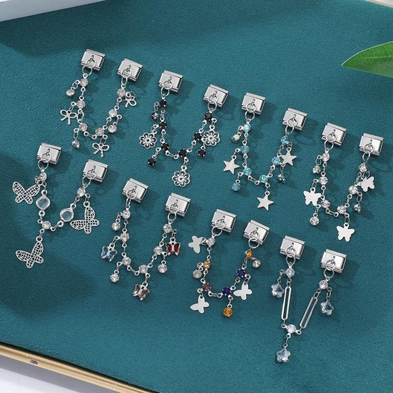 Fashion Personalized DIY Chain Tassel Charm Bracelet Star Heart Butterfly Bow Pendant Bead 9MM Bracelet Stainless Steel Jewelry