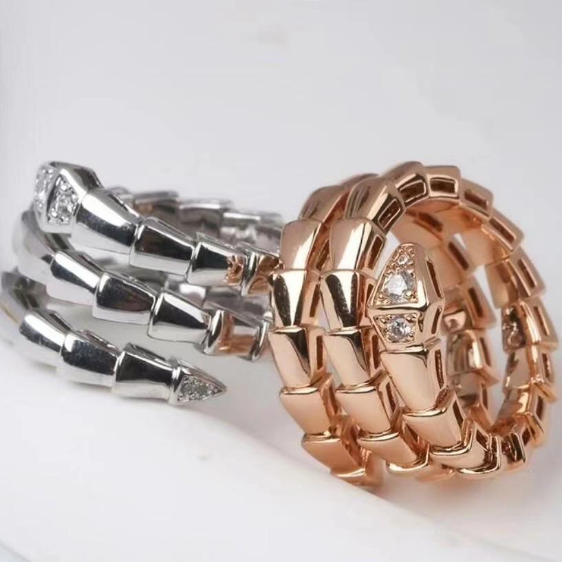 High Version 925 Sterling Silver Two-Row Diamond & Mother-of-Pearl Snake Ring