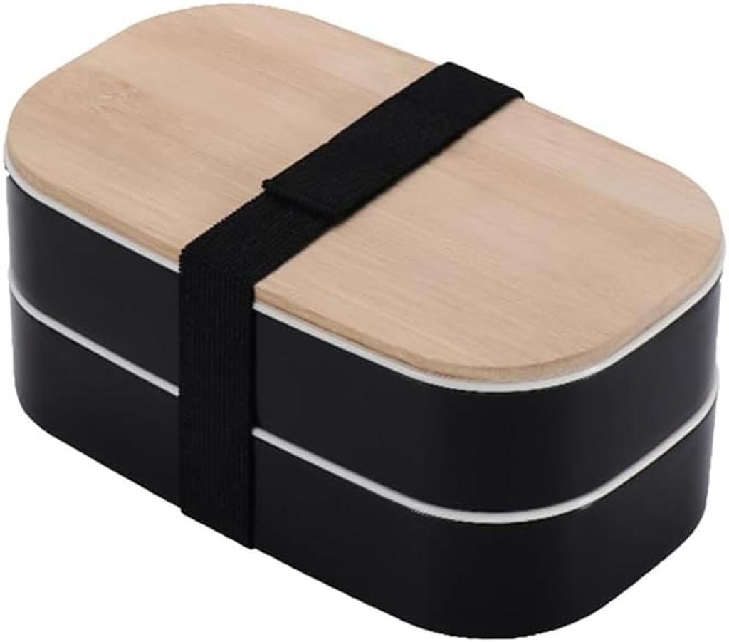 EFFORTS Fresh Lunch Bamboo Suitable for High School Lightweight L X 11cm W X Box, Microwaveable, 1-2L Capacity, Slim, Square, Easy-Care, Two-Tier,