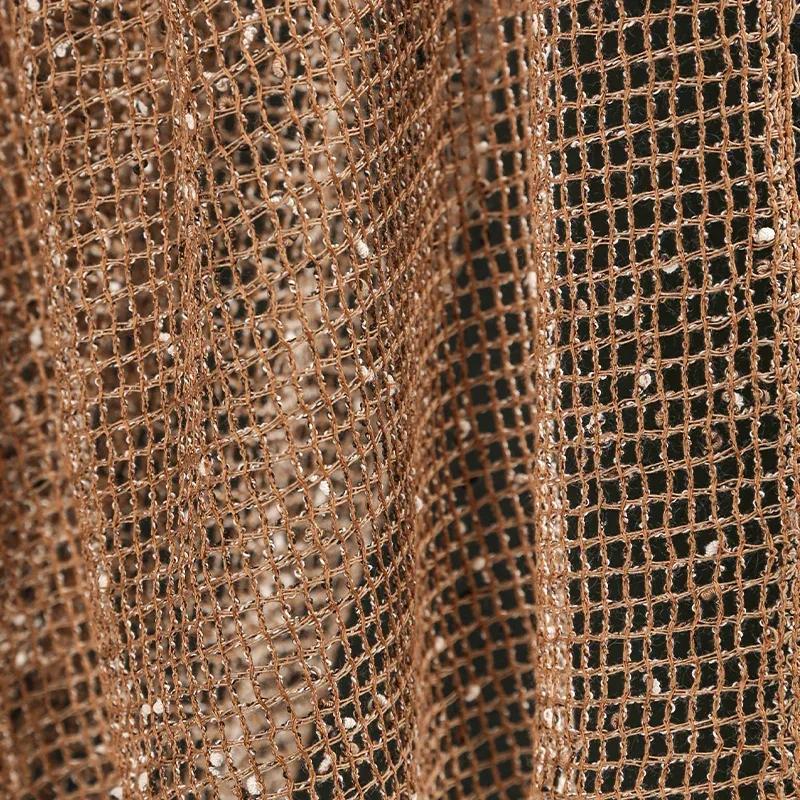 140X50Cm Brown Caramel Texture Mesh Fabric Reconstructed Fish Mesh Hollow Out See Through Yarn Dress Clothing Designer Fabric