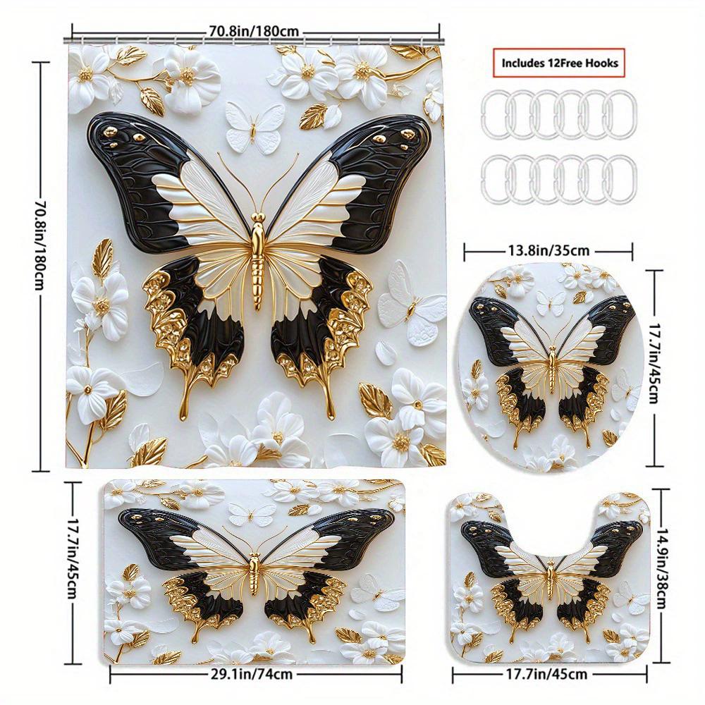 Ensemble de salle de bain récif corallien sous-marin enchanteur - Rideau de douche imperméable, Housse de couvercle de toilette, Tapis de bain et Tapis contour