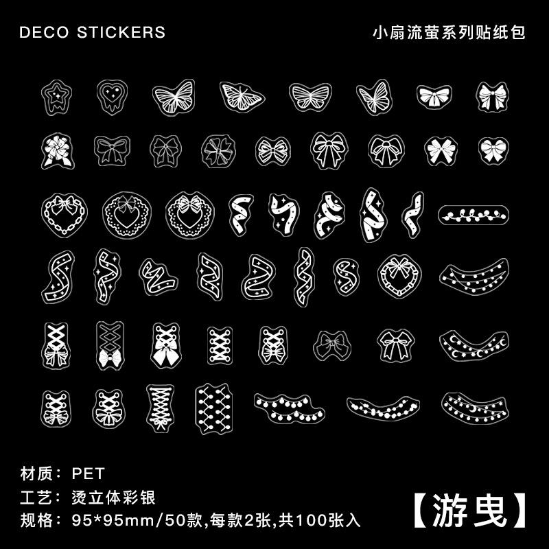 100-Sheet PET 3D Silver Foil Sticker Pack, Stereo Relief Effect & Self-Adhesive, for Journal DIY & Scrapbook Deco