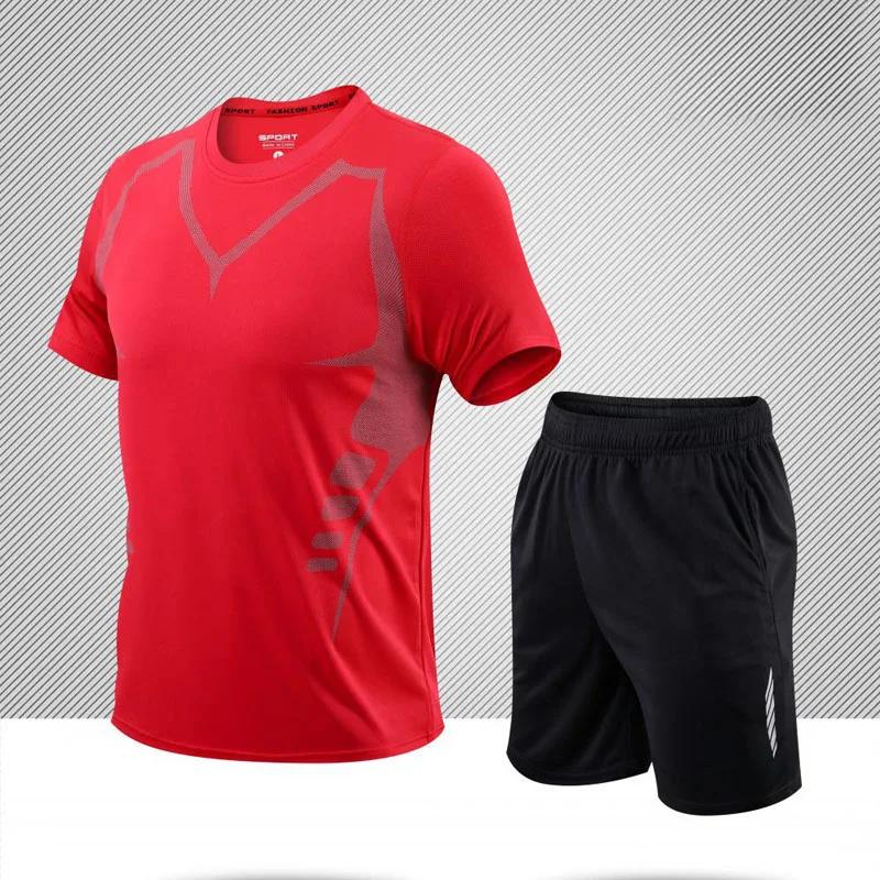 Mens Short Sleeve Sports Tee Gym Fitness Jogging Track Football Shirts Fashion Round Quick Dry Keep Cool Sets
